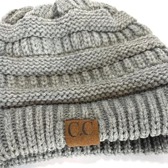 C.C Exclusives Ribbed Knit Beanie Hat Gray Acrylic Warm Winter Cap - Picture 2 of 3